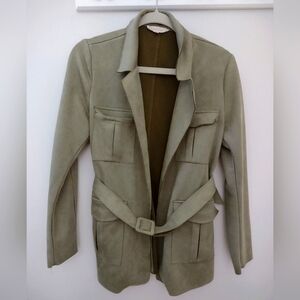 Solitaire Olive or Sage Geen Faux Suede Jacket Tailored Style & Matching Belt